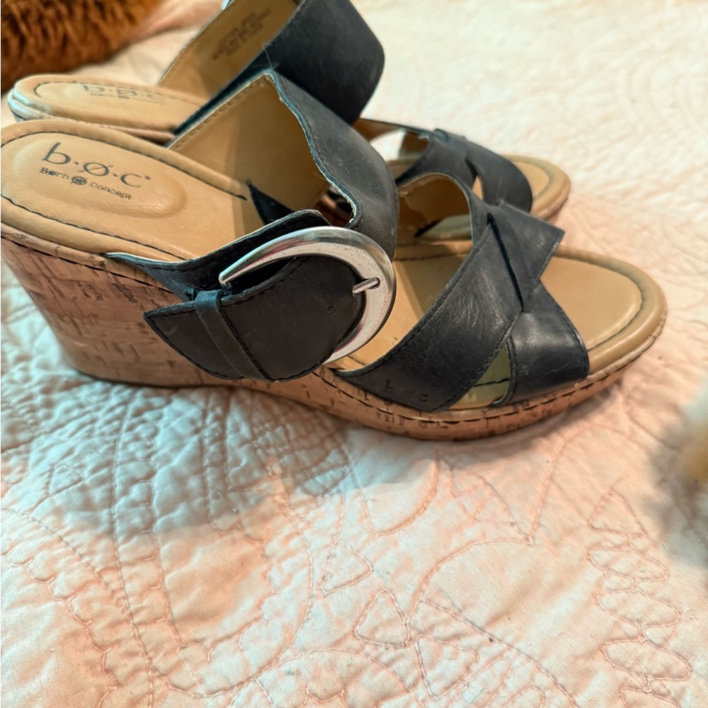 b.o.c. Black and Tan Wedge Shoes